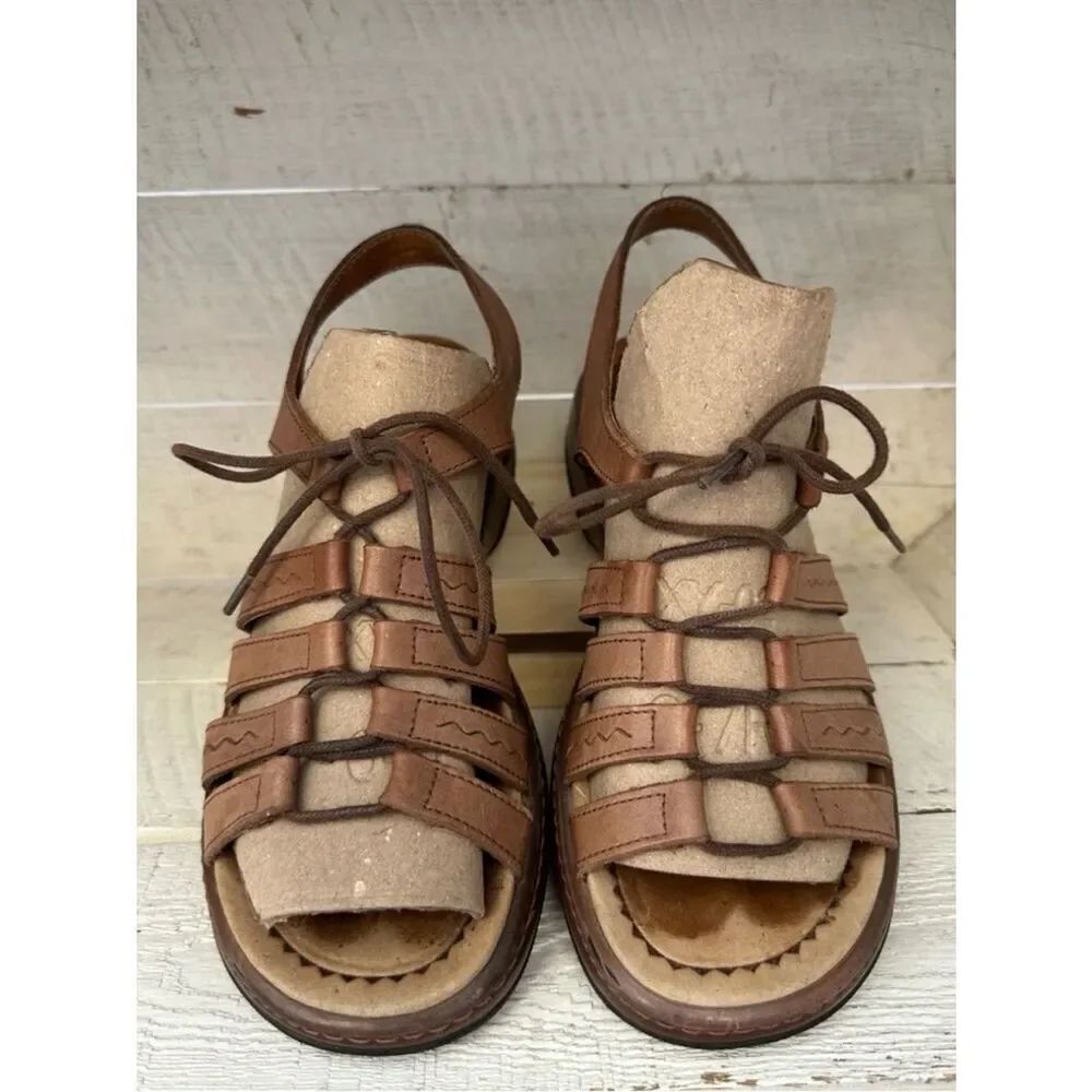 Dansko ELENA Brown Leather Lace Top Slingback Boho Festival Retro Chunky Sandals